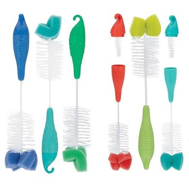 Nuby 3-Pack Bottle & Nipple Brushes: Sponge & Bristle Tips, Hanging Hook

