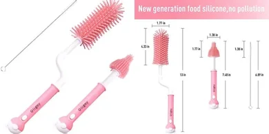 3-in-1 Silicone Baby Bottle Cleaning Set: Deep Cleans Bottles, Nipples & Straws